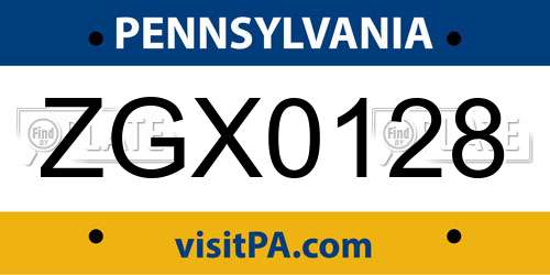 ZGX0128 Pennsylvania License Plate