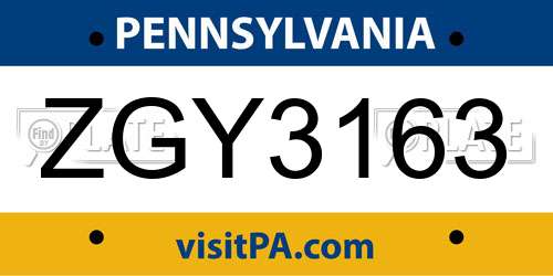 ZGY3163 Pennsylvania License Plate