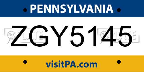 ZGY5145 Pennsylvania License Plate