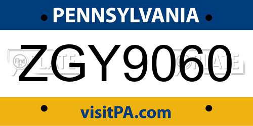 ZGY9060 Pennsylvania License Plate