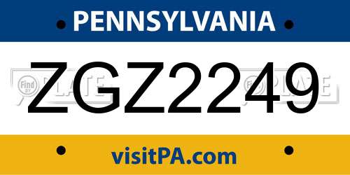 ZGZ2249 Pennsylvania License Plate