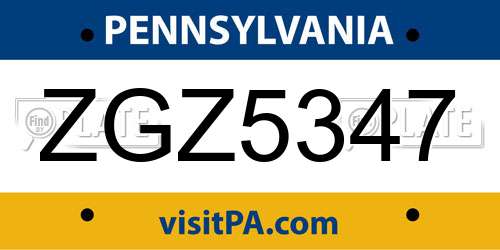 ZGZ5347 Pennsylvania License Plate