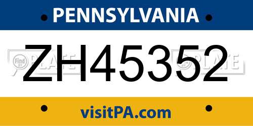 ZH45352 Pennsylvania License Plate