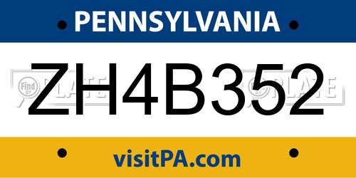 ZH4B352 Pennsylvania License Plate
