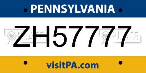 ZH57777 Pennsylvania License Plate