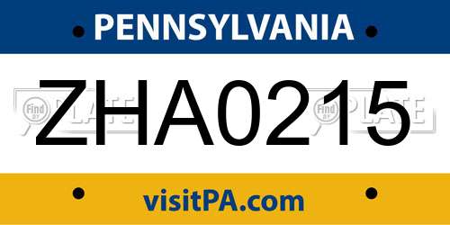 ZHA0215 Pennsylvania License Plate