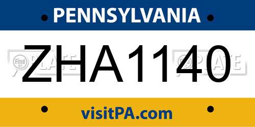 ZHA1140 Pennsylvania License Plate