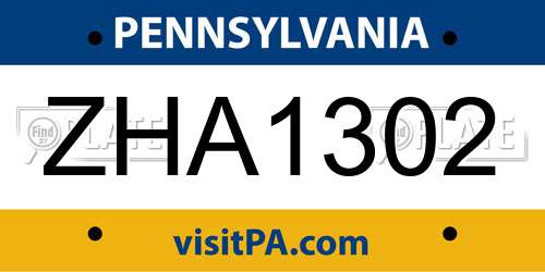 ZHA1302 Pennsylvania License Plate