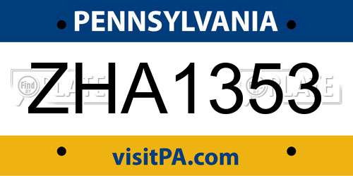 ZHA1353 Pennsylvania License Plate