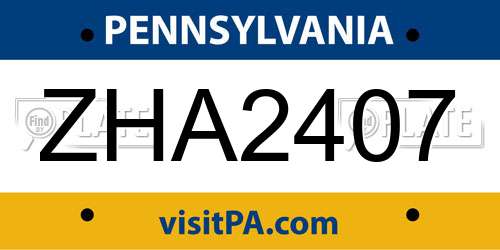 ZHA2407 Pennsylvania License Plate