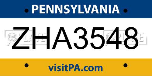ZHA3548 Pennsylvania License Plate