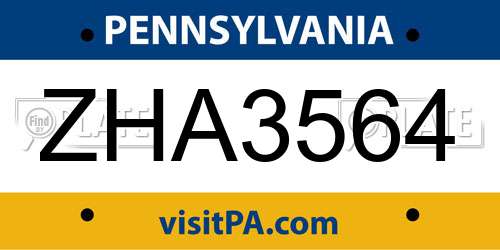 ZHA3564 Pennsylvania License Plate