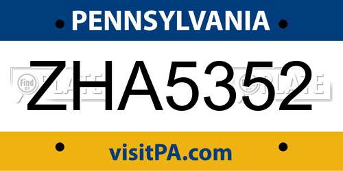 ZHA5352 Pennsylvania License Plate