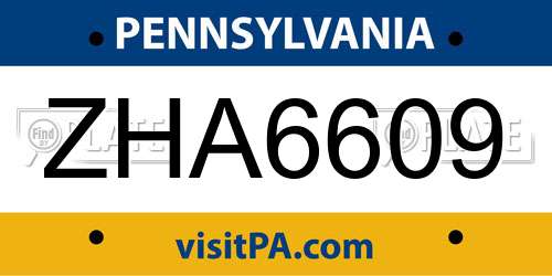 ZHA6609 Pennsylvania License Plate