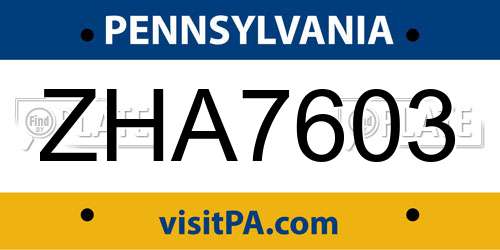 ZHA7603 Pennsylvania License Plate