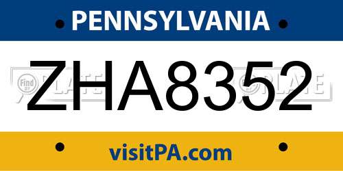 ZHA8352 Pennsylvania License Plate