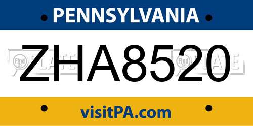 ZHA8520 Pennsylvania License Plate
