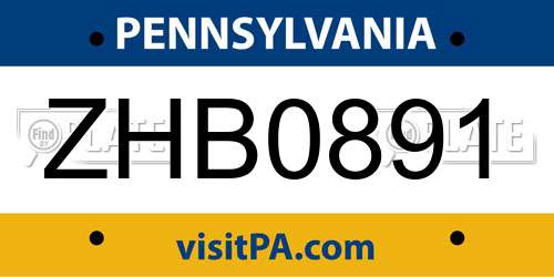ZHB0891 Pennsylvania License Plate
