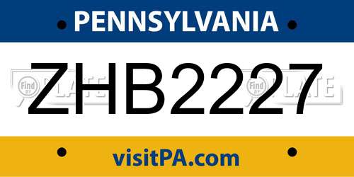 ZHB2227 Pennsylvania License Plate