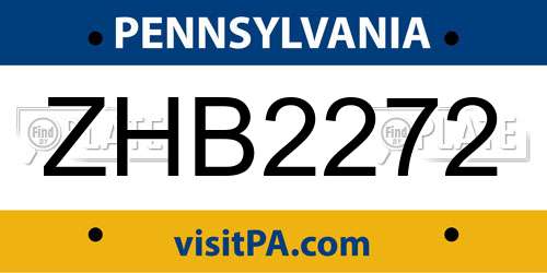 ZHB2272 Pennsylvania License Plate