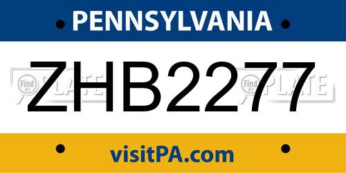 ZHB2277 Pennsylvania License Plate