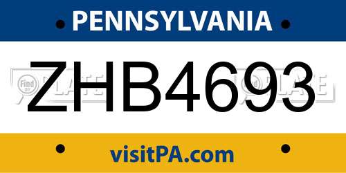 ZHB4693 Pennsylvania License Plate