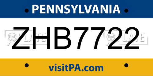 ZHB7722 Pennsylvania License Plate