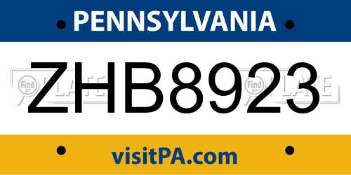 ZHB8923 Pennsylvania License Plate
