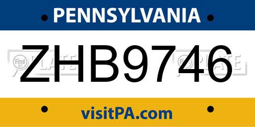 ZHB9746 Pennsylvania License Plate