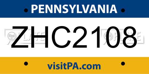 ZHC2108 Pennsylvania License Plate