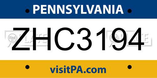 ZHC3194 Pennsylvania License Plate