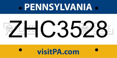 ZHC3528 Pennsylvania License Plate