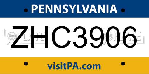 ZHC3906 Pennsylvania License Plate