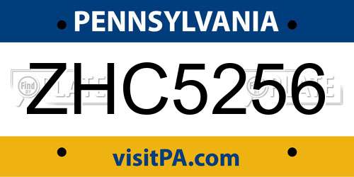 ZHC5256 Pennsylvania License Plate