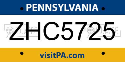 ZHC5725 Pennsylvania License Plate