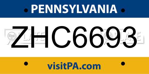 ZHC6693 Pennsylvania License Plate