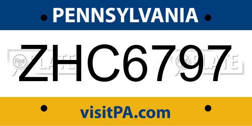 ZHC6797 Pennsylvania License Plate