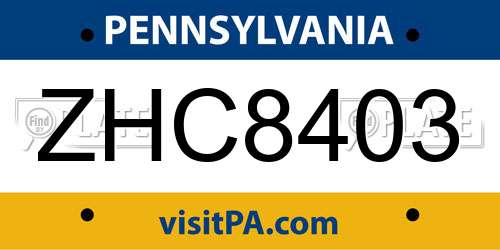 ZHC8403 Pennsylvania License Plate