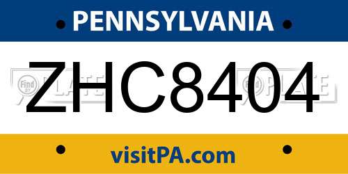 ZHC8404 Pennsylvania License Plate
