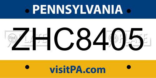 ZHC8405 Pennsylvania License Plate