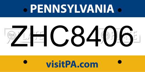 ZHC8406 Pennsylvania License Plate