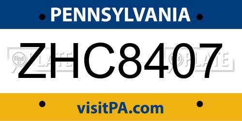 ZHC8407 Pennsylvania License Plate