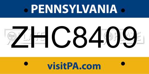 ZHC8409 Pennsylvania License Plate