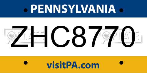 ZHC8770 Pennsylvania License Plate