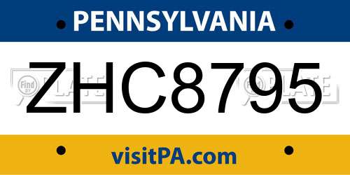 ZHC8795 Pennsylvania License Plate
