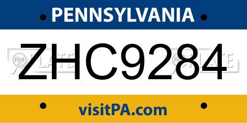 ZHC9284 Pennsylvania License Plate