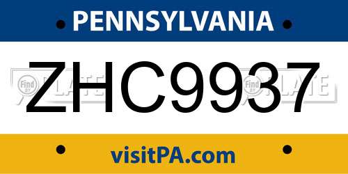 ZHC9937 Pennsylvania License Plate
