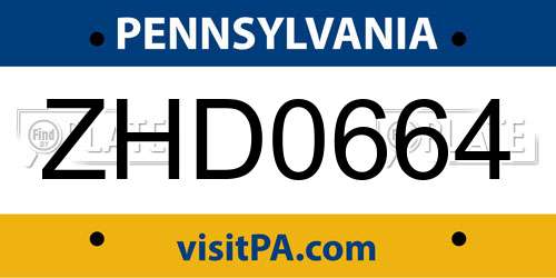 ZHD0664 Pennsylvania License Plate