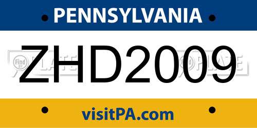 ZHD2009 Pennsylvania License Plate