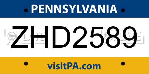 ZHD2589 Pennsylvania License Plate